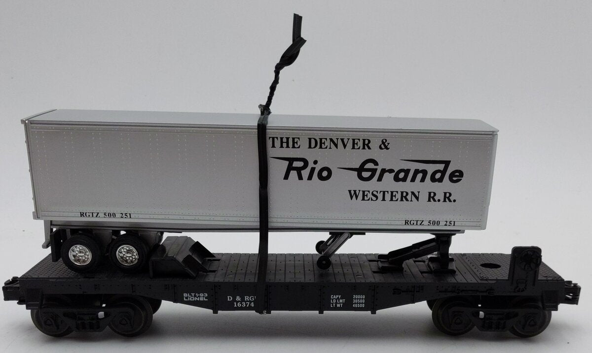 Lionel 6-16374 O Gauge Denver & Rio Grande Western Flatcar with Trailer EX/Box