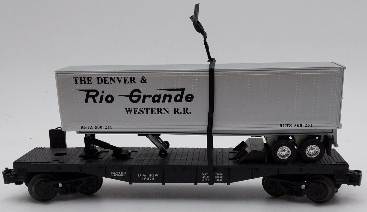 Lionel 6-16374 O Gauge Denver & Rio Grande Western Flatcar with Trailer EX/Box