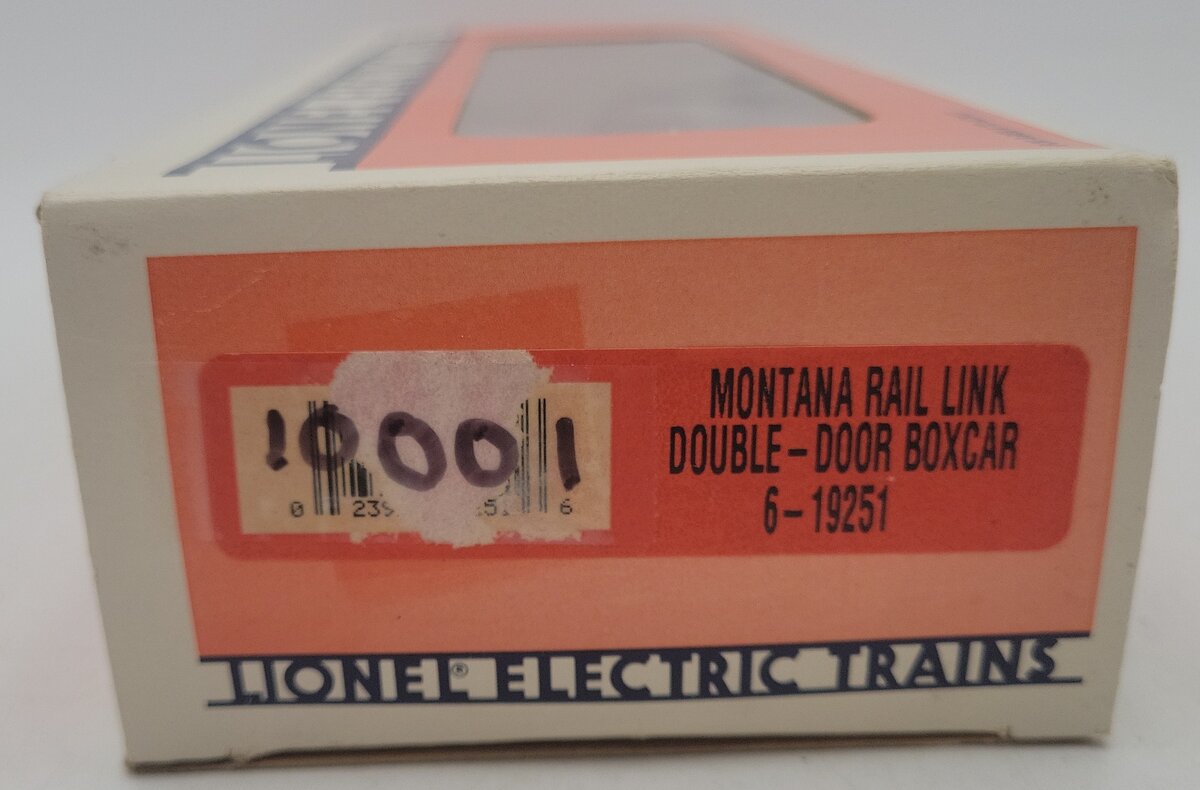 Lionel 6-19251 O Gauge Montana Rail Link Double Door Boxcar #1001 EX/Box