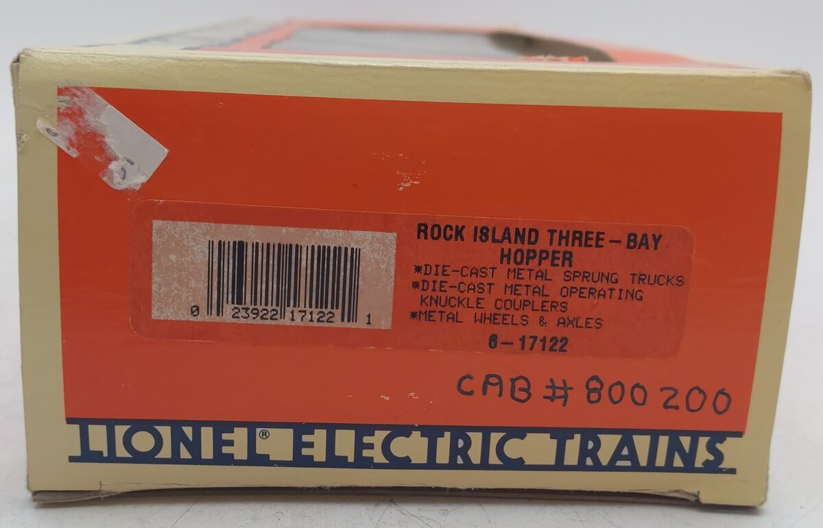 Lionel 6-17122 O Gauge Rock Island 3-Bay ACF Hopper #800200 EX/Box