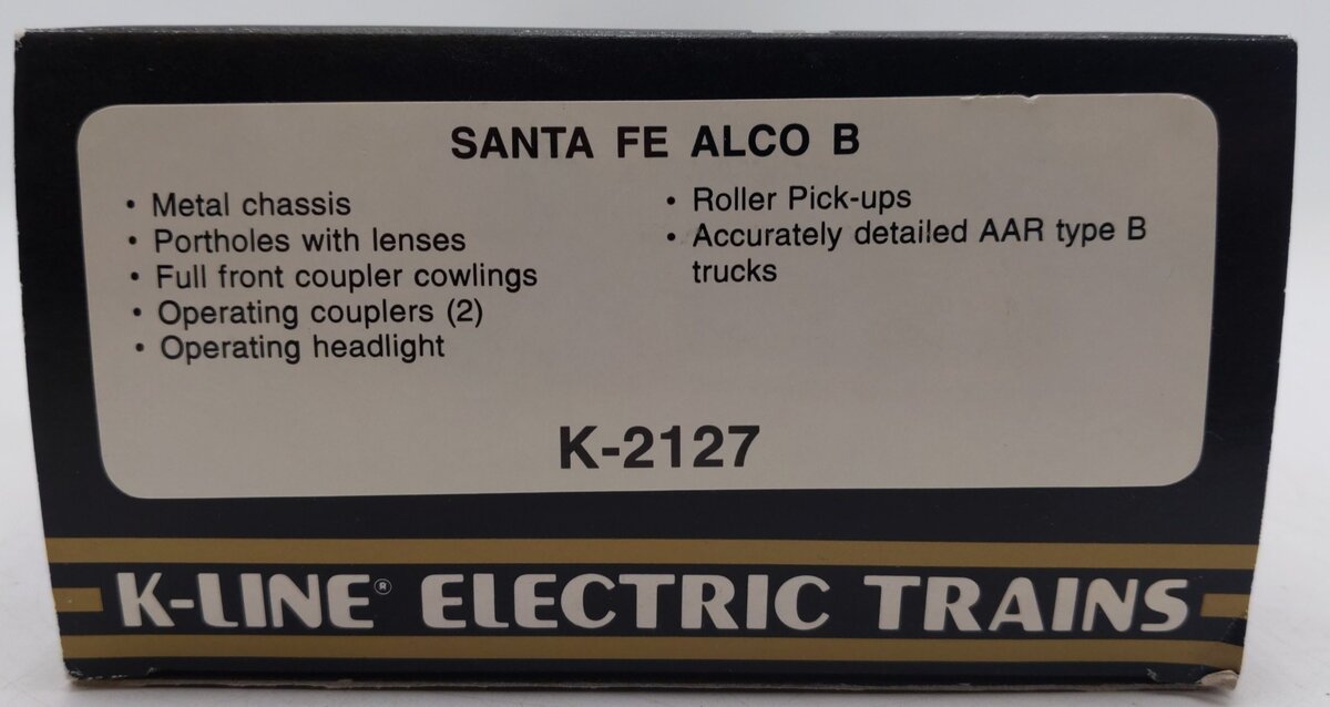 K-Line K-2127 O Gauge Santa Fe Alco B Unit Non-Powered Diesel Locomotive EX/Box