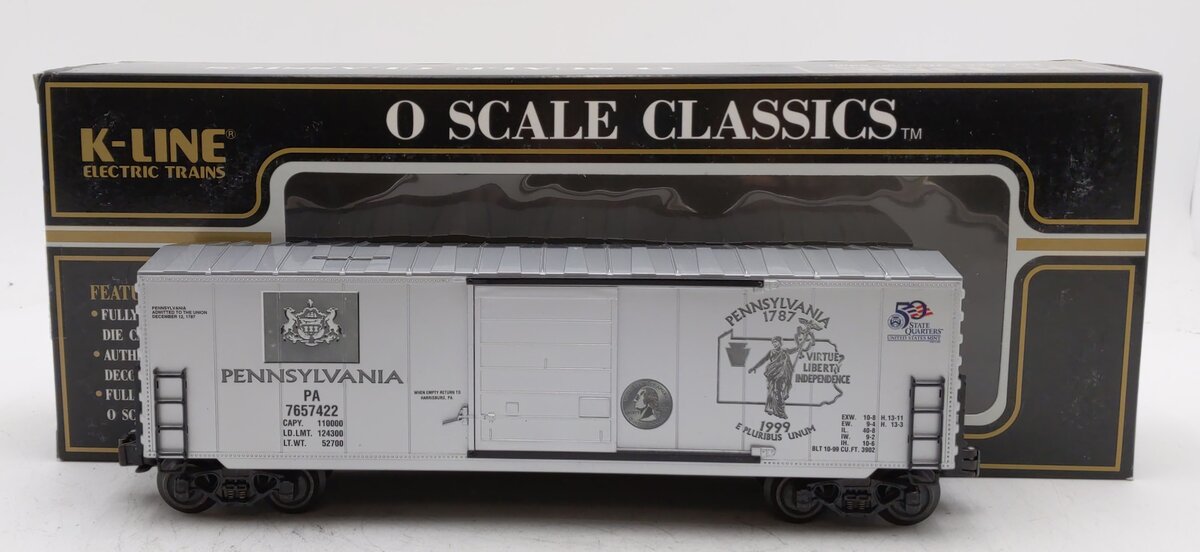K-Line K765-7422 O Gauge Pennsylvania Quarter Boxcar #7657422 LN/Box