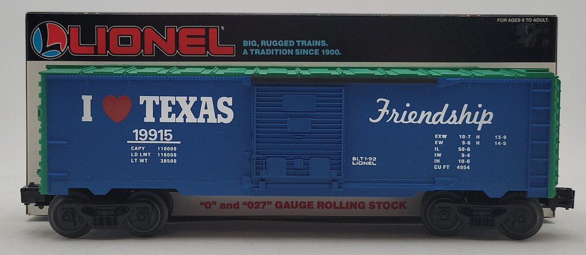 Lionel 6-19915 O Gauge I Love Texas Boxcar