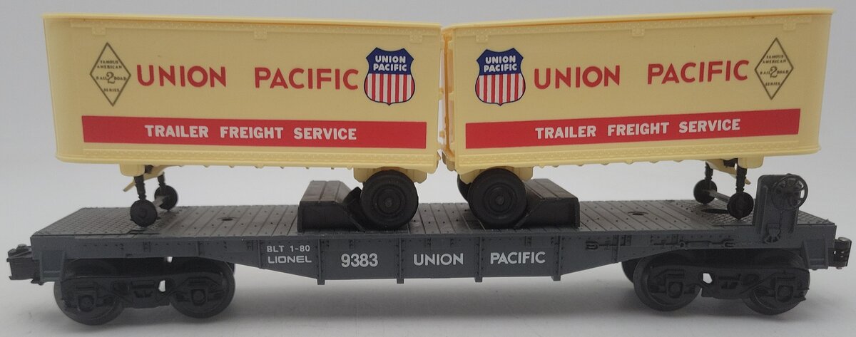 Lionel 6-9383 O Gauge Union Pacific FAR Piggyback Flatcar w/ Trailers EX/Box