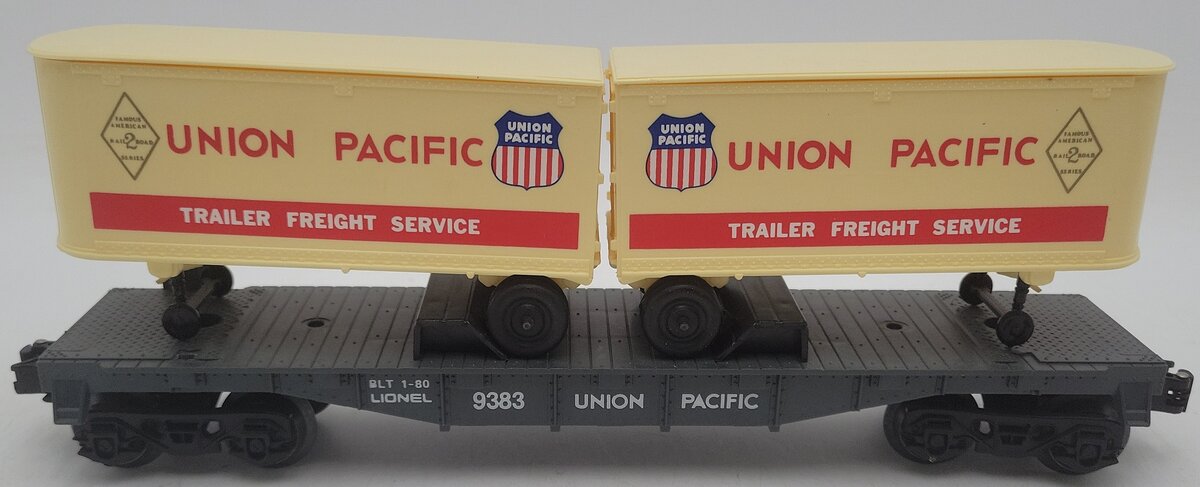 Lionel 6-9383 O Gauge Union Pacific FAR Piggyback Flatcar w/ Trailers EX/Box