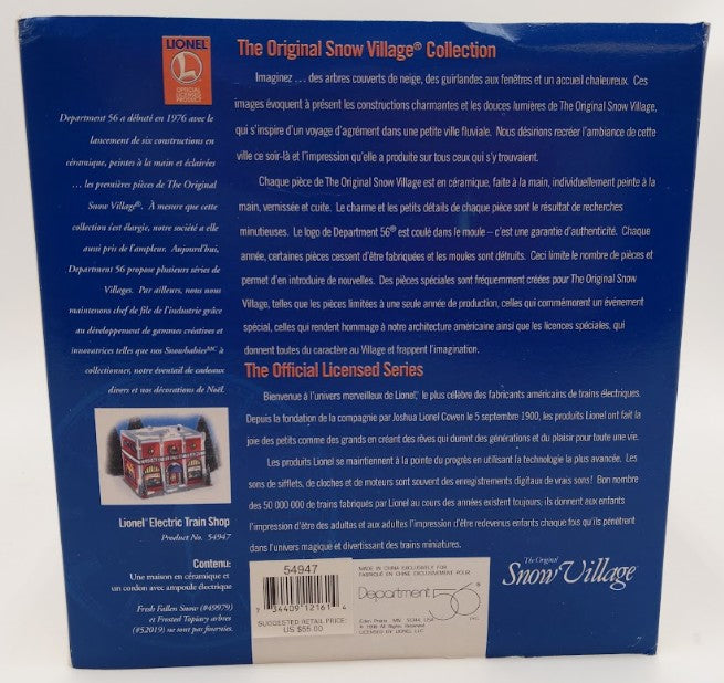 Dept 56 54947 The Original Snow Village Lionel Electric Train Shop EX/Box