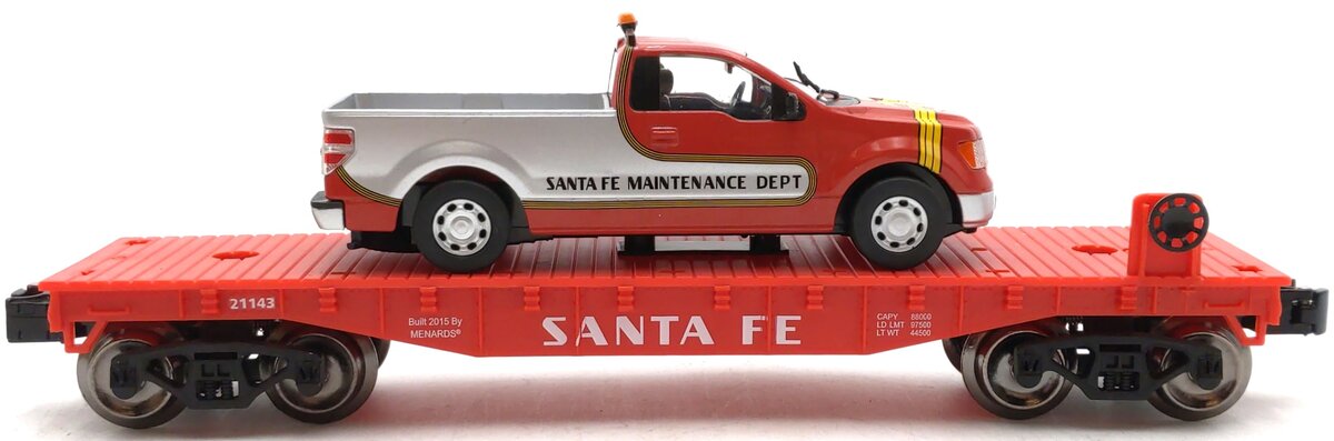 Menards 279-2640 O Gauge Santa Fe Maintenance Department Flatcar w/ Truck Load LN/Box