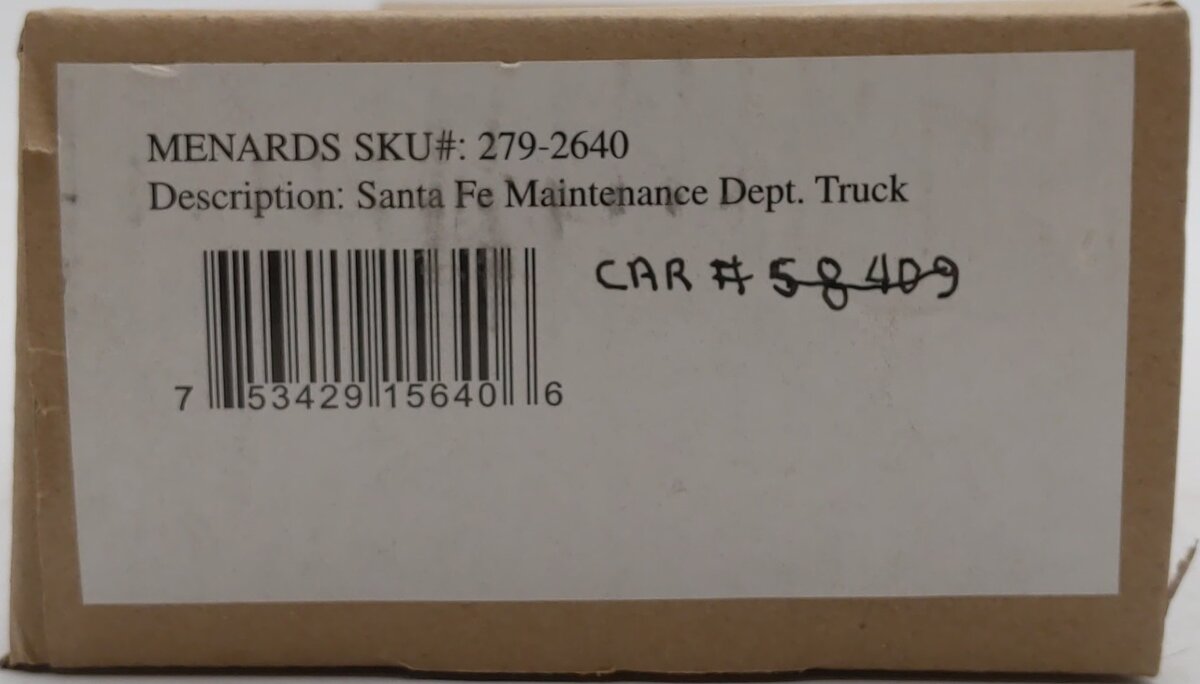 Menards 279-2640 O Gauge Santa Fe Maintenance Department Flatcar w/ Truck Load LN/Box