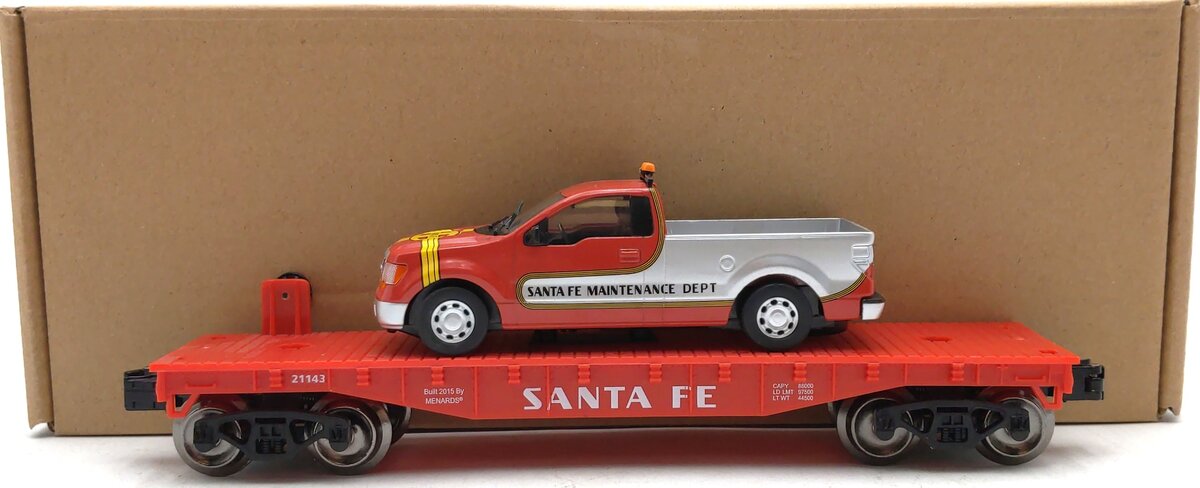 Menards 279-2640 O Gauge Santa Fe Maintenance Department Flatcar w/ Truck Load LN/Box