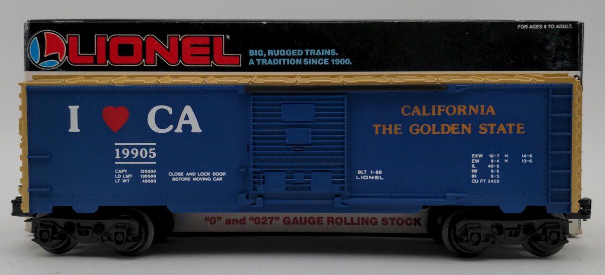 Lionel 6-19905 O Gauge I Love California Boxcar NIB