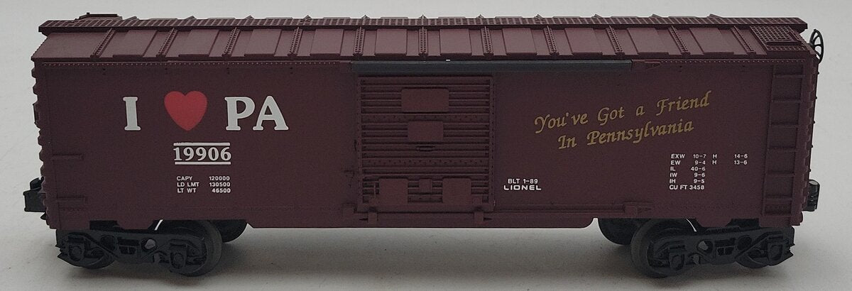 Lionel 6-19906 O Gauge I Love Pennsylvania Boxcar LN/Box