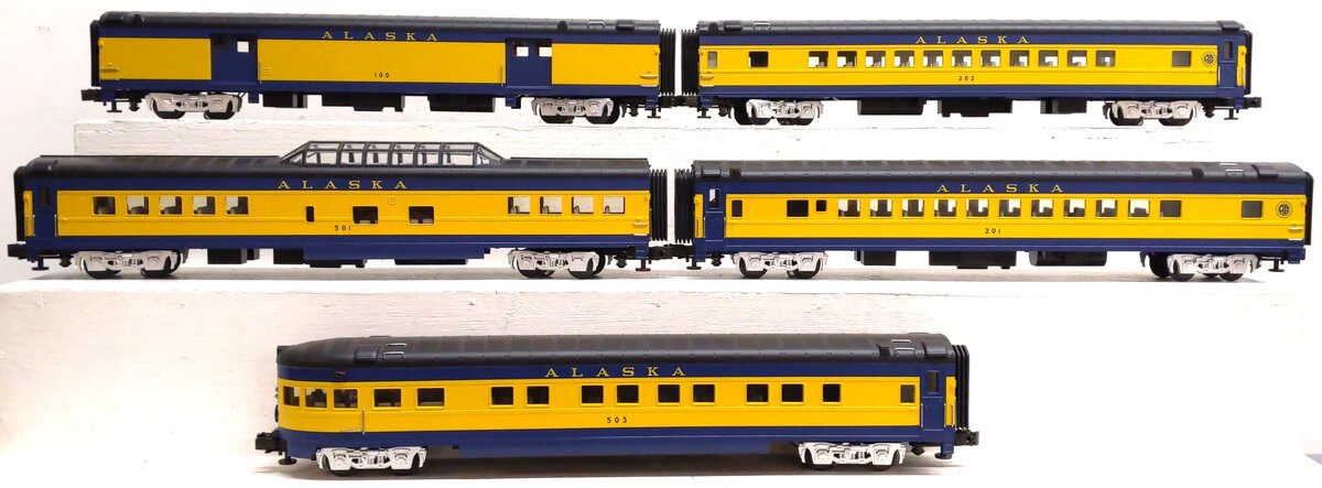 MTH 20-6518 O Alaska Railroad 70' Streamlined Passenger Car Set (Set of 5) LN/Box