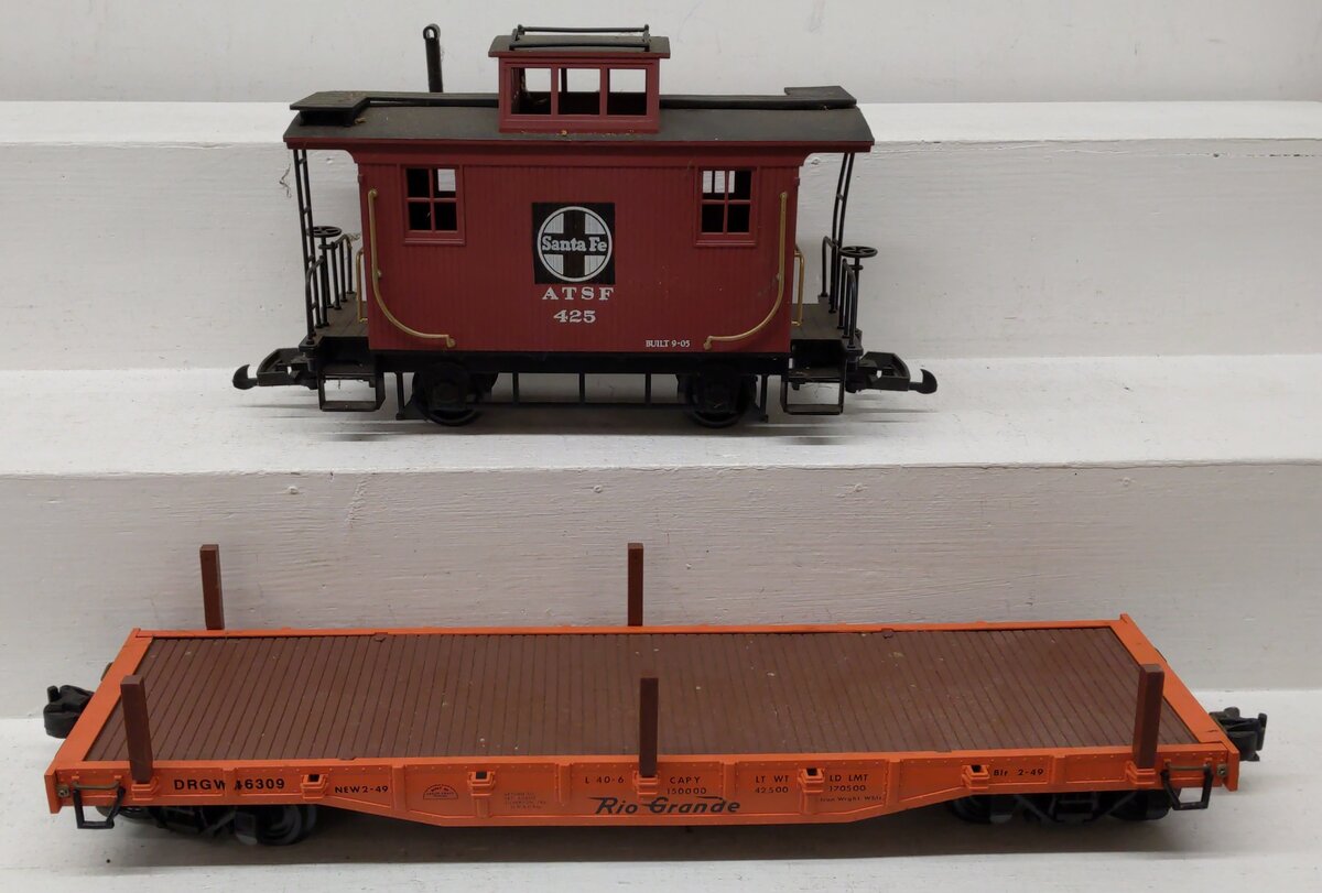 G Scale Assorted Rio Grande Flatcar & ATSF Caboose [2] EX