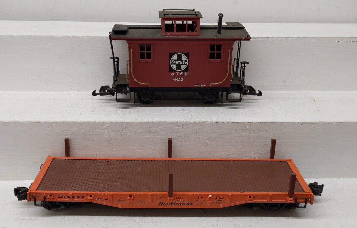 G Scale Assorted Rio Grande Flatcar & ATSF Caboose [2] EX