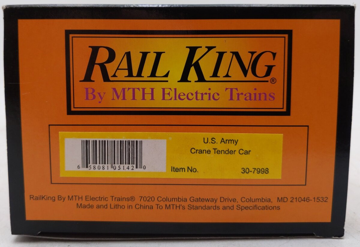 MTH 30-7998 O Gauge U.S. Army Crane Tender Car LN/Box