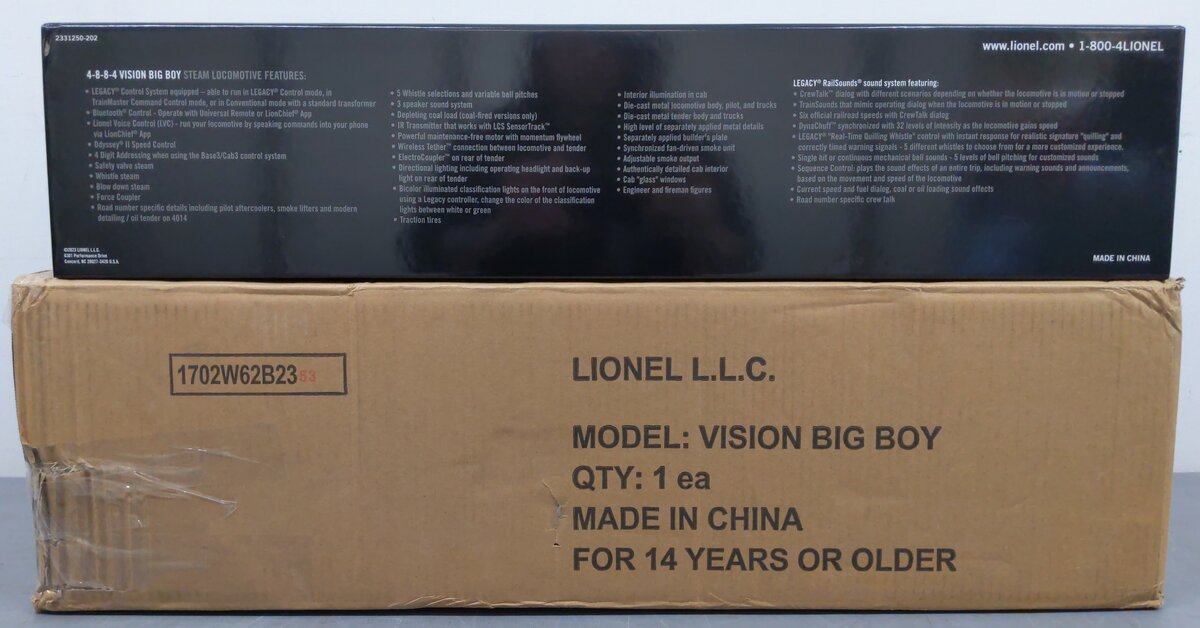 Lionel 2331280 O VISIONLINE Union Pacific Big Boy Steam Locomotive #4021 EX/Box