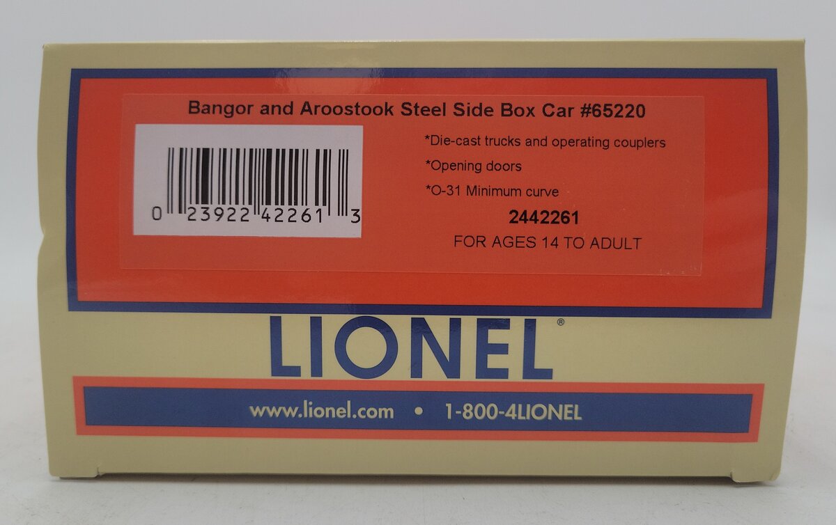 Lionel 2442261 Bangor and Aroostook Steel Side Box Car #65220 EX/Box
