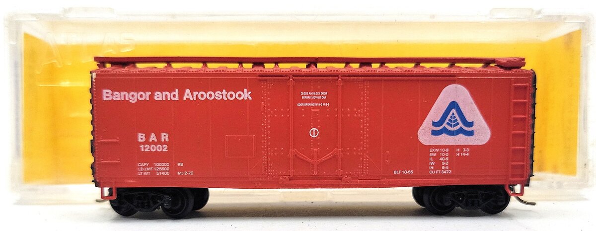 Atlas 3320 N Scale Bangor & Aroostook 40' Plug Door Boxcar #12002 LN/Box