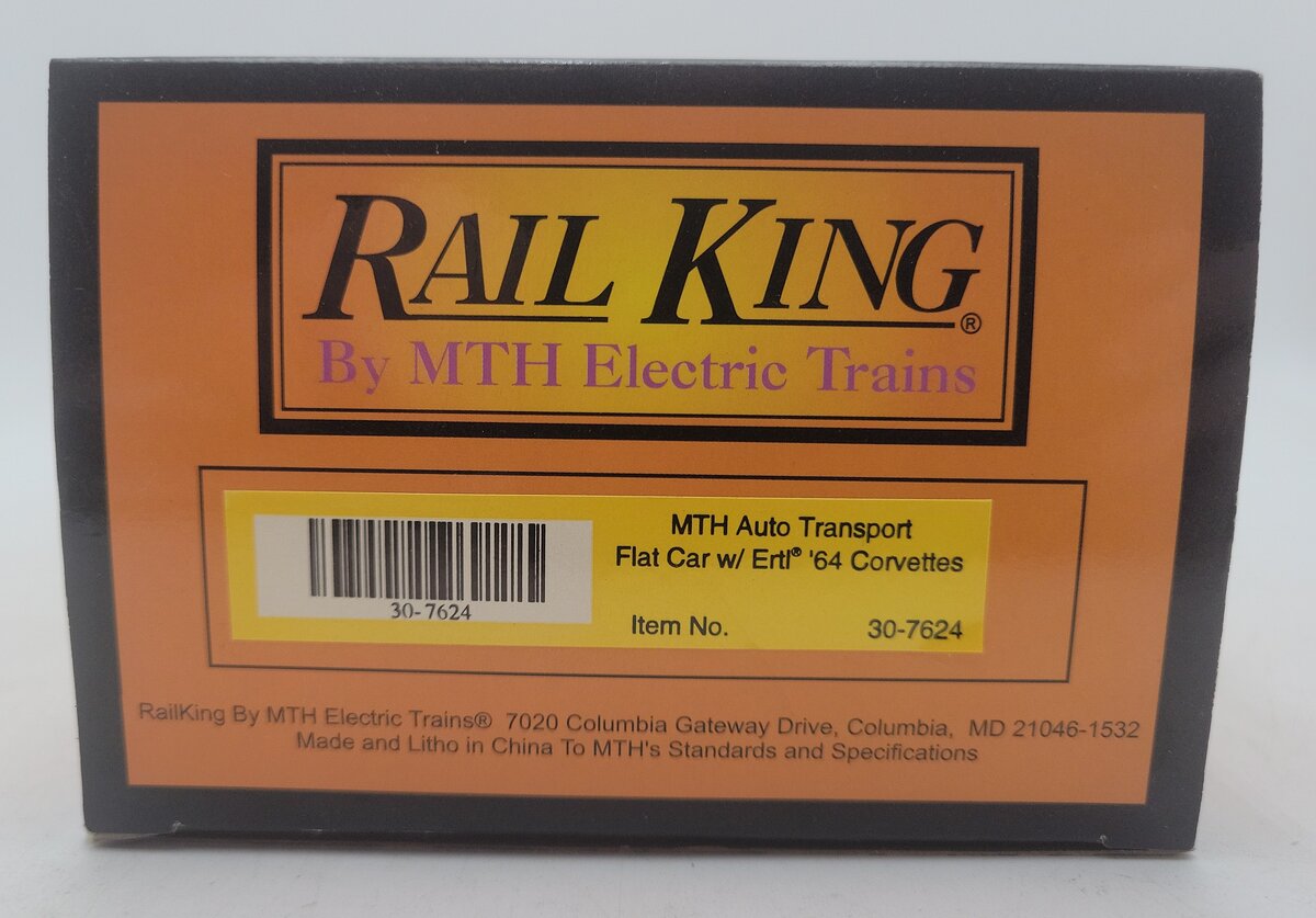 MTH 30-7624 O Gauge Auto Transport Flatcar with 2 Ertl '64 Corvettes #19640 EX/Box