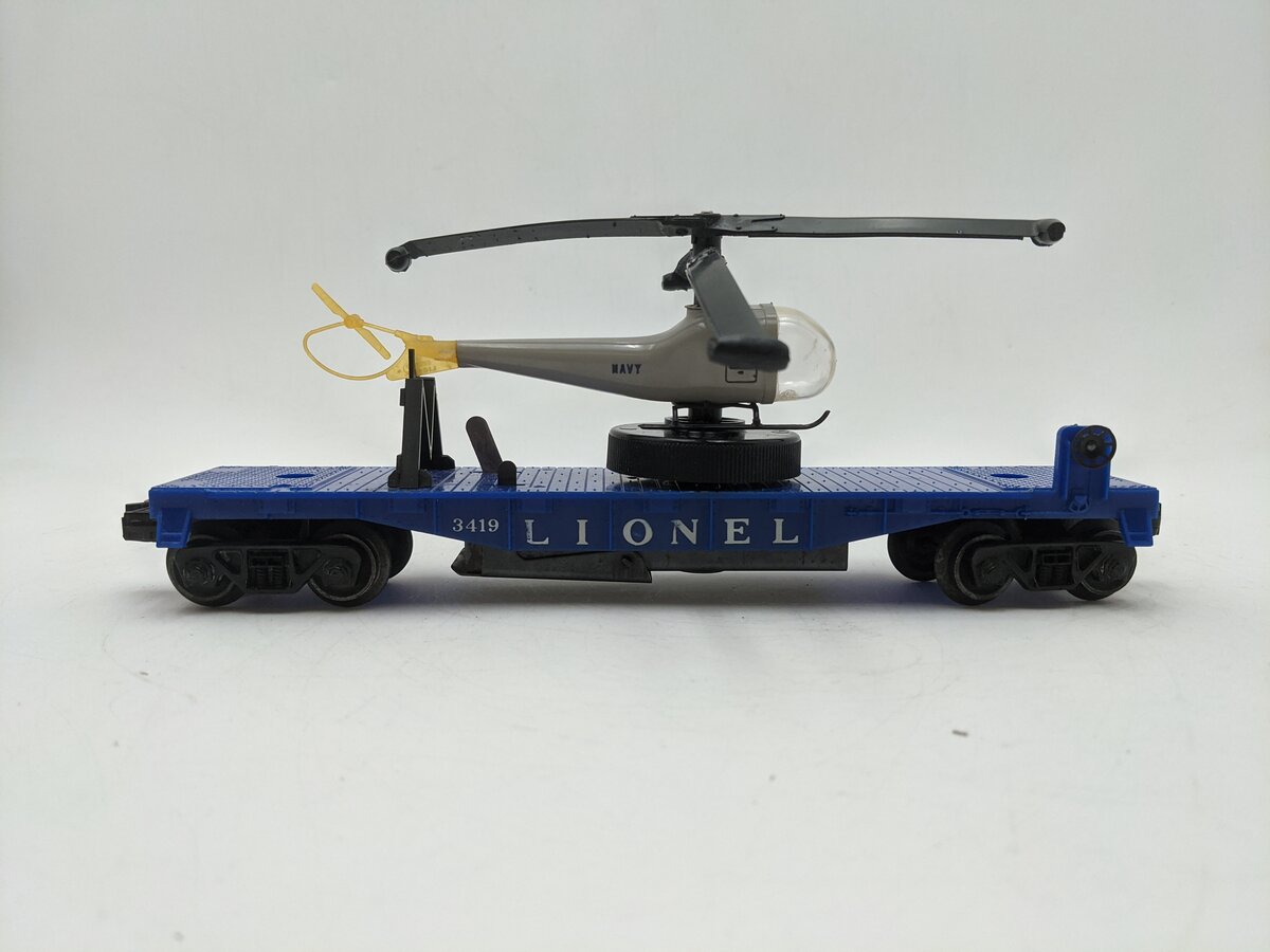 Lionel 3419 Vintage O Operating Flatcar w/ Double-Bladed Helicopter VG/Box