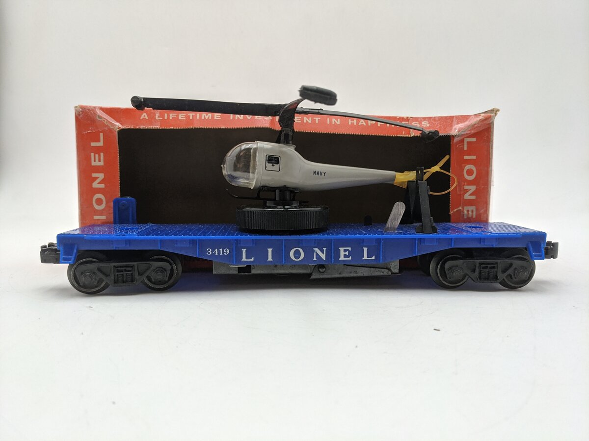 Lionel 3419 Vintage O Operating Flatcar w/ Double-Bladed Helicopter VG/Box