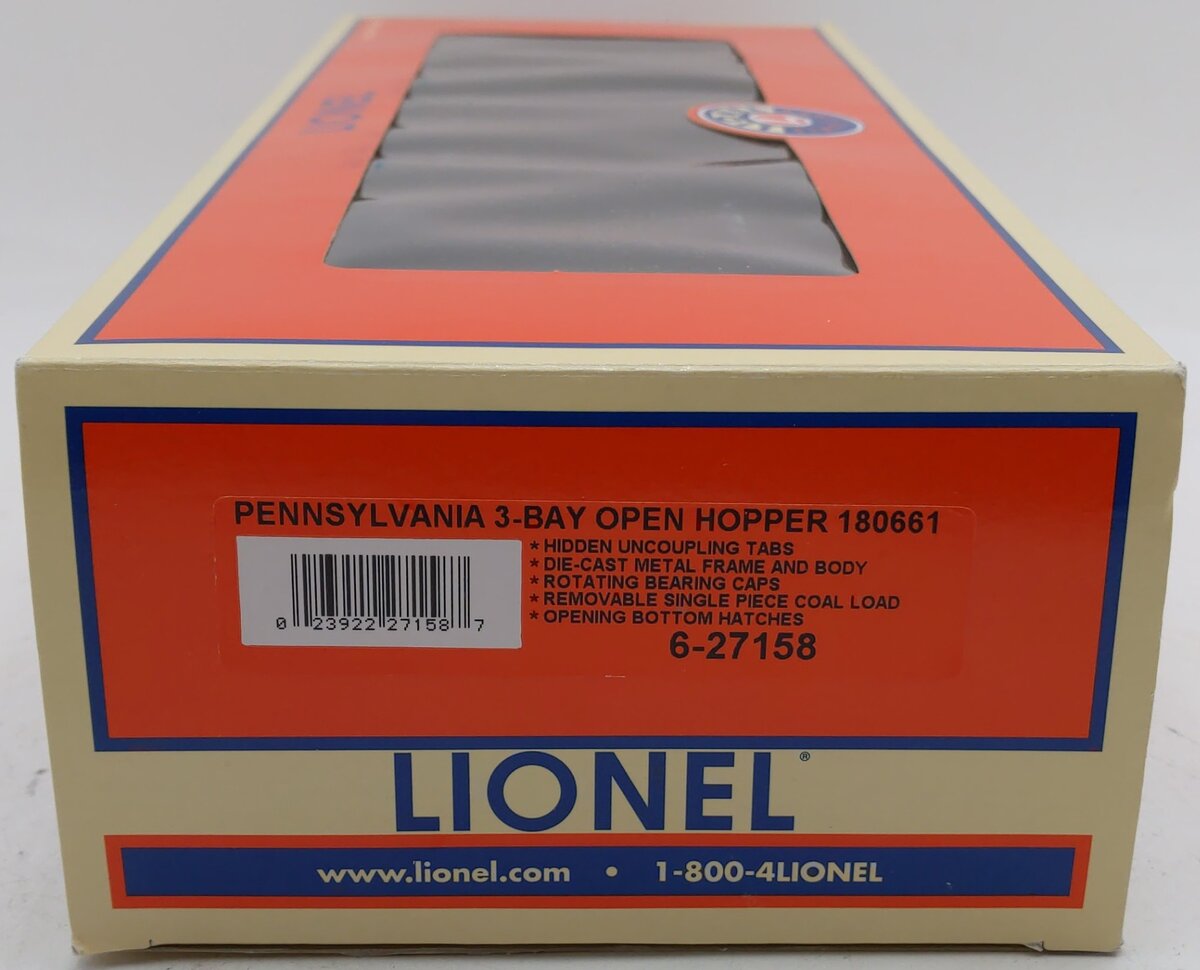 Lionel 6-27158 O Gauge Pennsylvania 3 Bay Open Hopper #180661 EX/Box