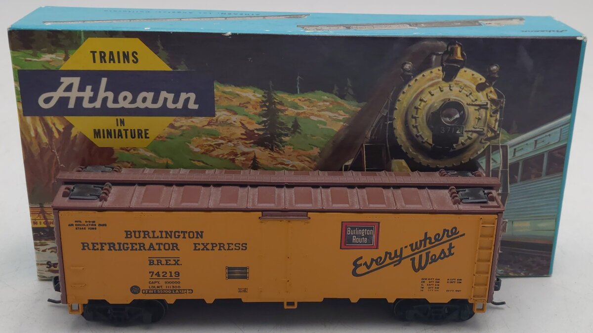 Athearn 5027 HO Burlington Refrigerator Express 40' Reefer #74219 EX/Box