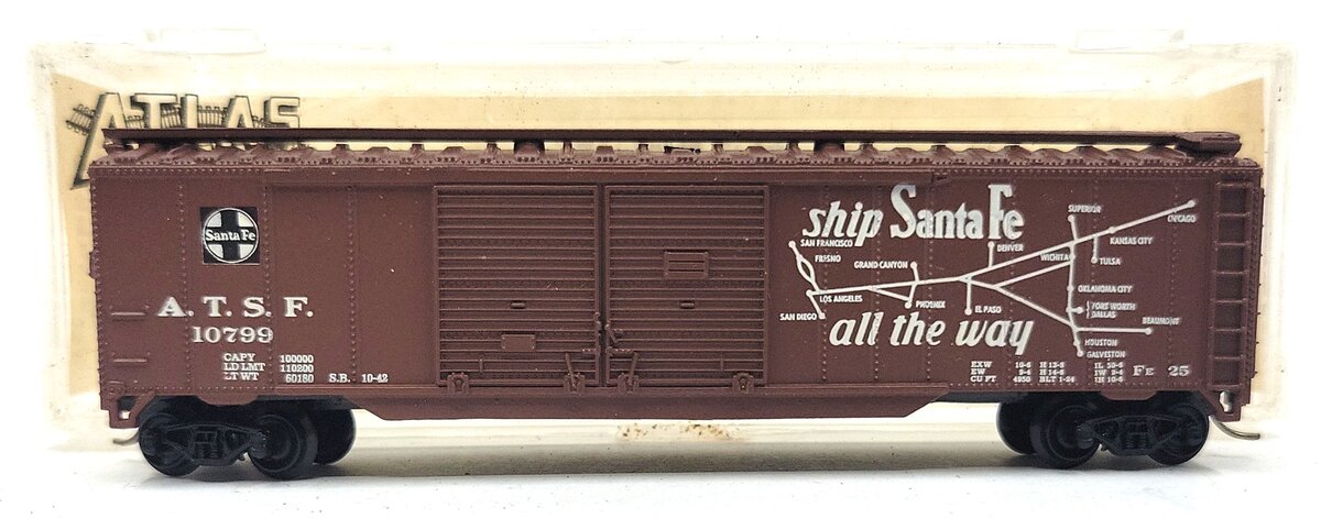 Atlas 3627 N Scale ATSF 50' Double Door Boxcar #10799 LN/Box