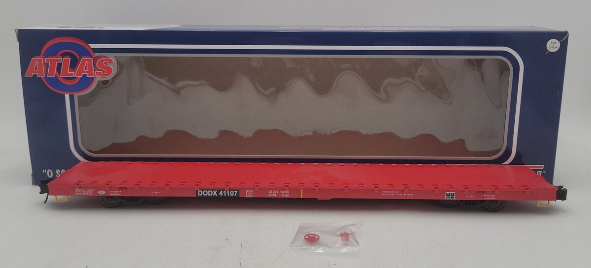 Atlas 2002601-3 O Gauge Department of Defense 68' Flat Car #41107 (3-Rail) EX/Box