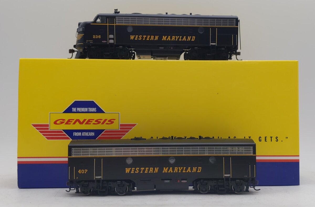 Athearn G1519 HO Western Maryland F-7A/B Phase 2 Diesel Locomotive Set #236/407 NIB