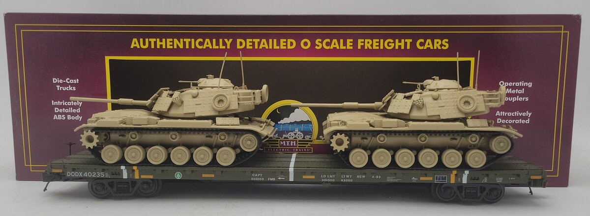MTH 20-92286B O Gauge U.S. Army 60' Flat Car w/(2) M60 Tanks EX/Box