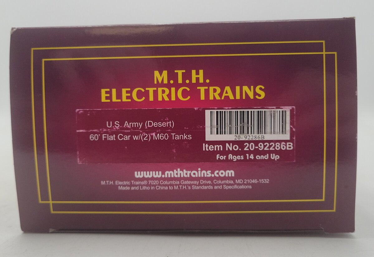 MTH 20-92286B O Gauge U.S. Army 60' Flat Car w/(2) M60 Tanks EX/Box