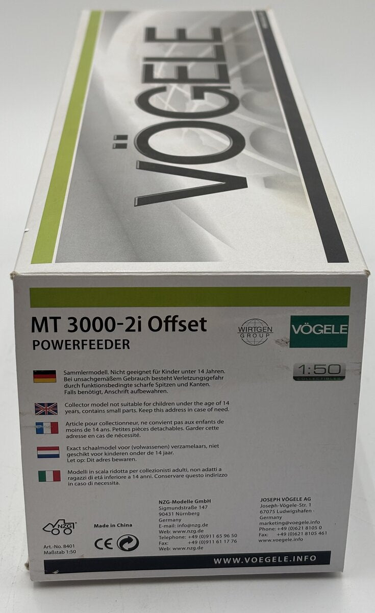 NZG 8401 1:50 Vögele MT 3000-2I Offset Paver with Power Feeder EX/Box