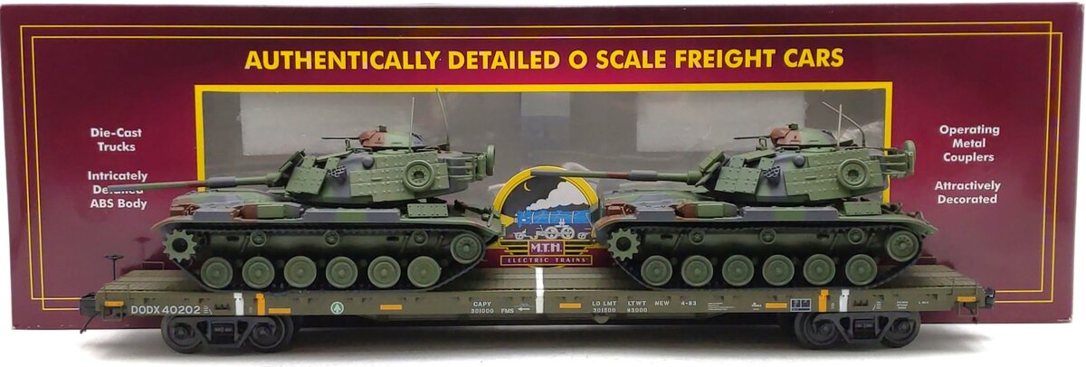 MTH 20-95469 O US Army 60' Flat Car w/2 M60 Tanks LN/Box