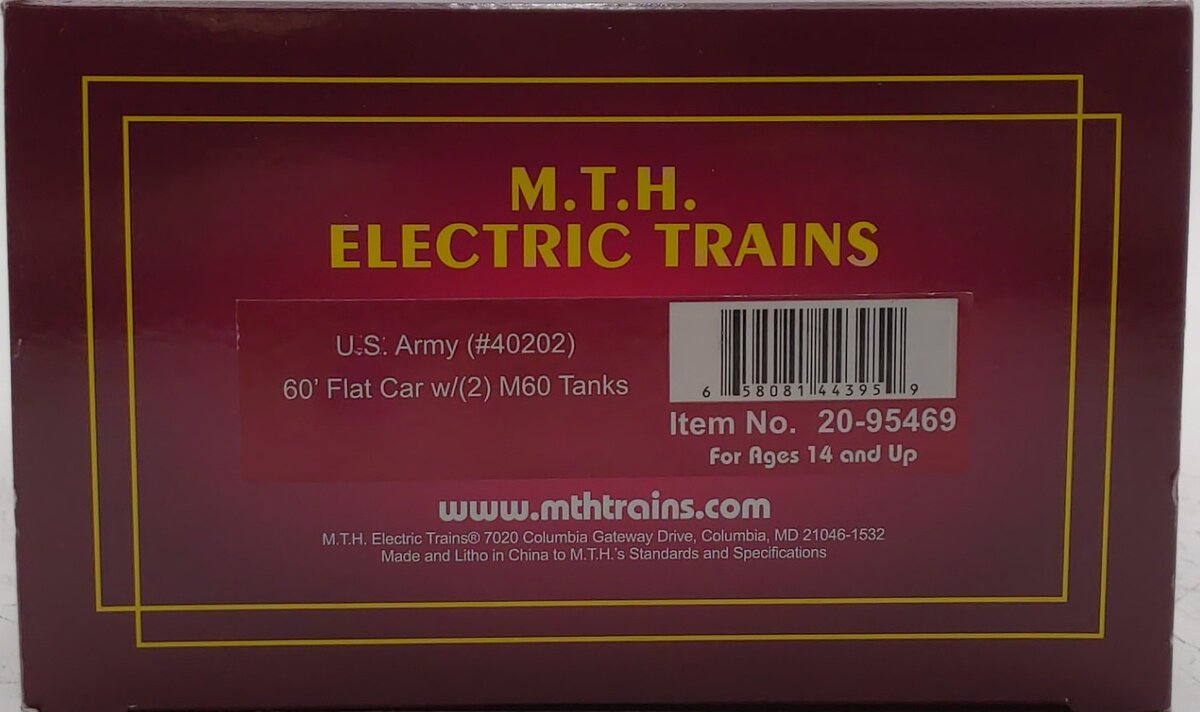 MTH 20-95469 O US Army 60' Flat Car w/2 M60 Tanks LN/Box