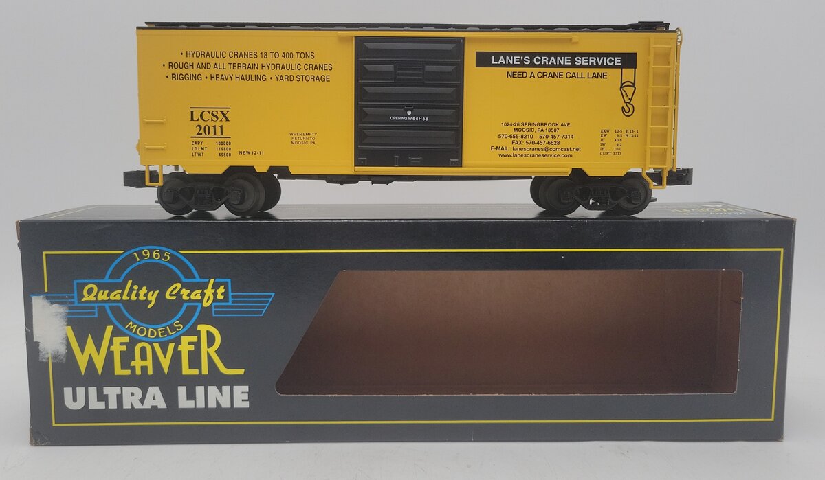 Weaver 2011 Lane's Crane Service PS-1 40' Boxcar #2011 (3-Rail) EX/Box