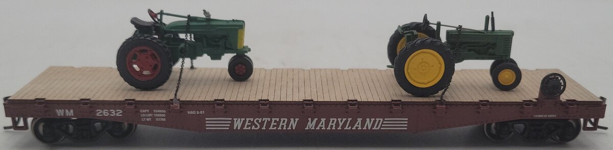 Athearn 1448 HO Scale Western Maryland Flatcar w/ Two Tractors #2632 EX/Box