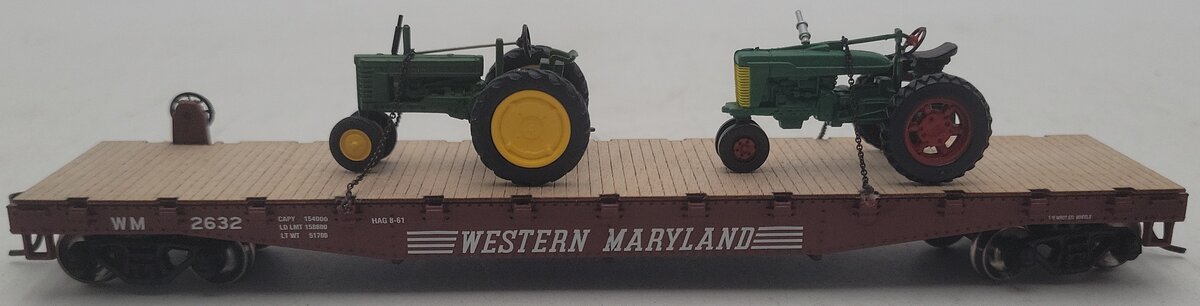 Athearn 1448 HO Scale Western Maryland Flatcar w/ Two Tractors #2632 EX/Box
