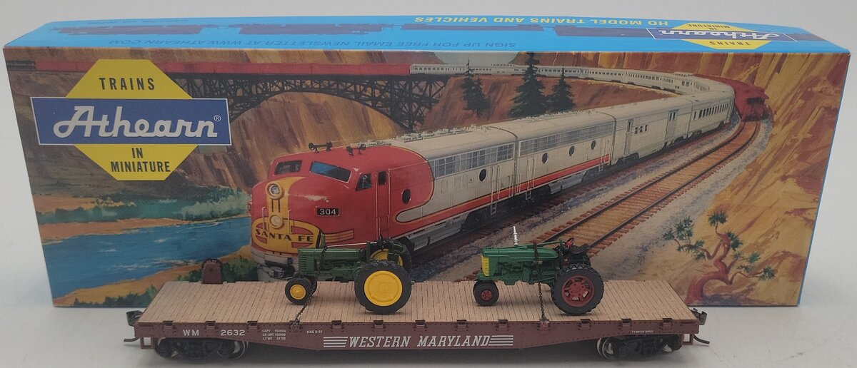 Athearn 1448 HO Scale Western Maryland Flatcar w/ Two Tractors #2632 EX/Box