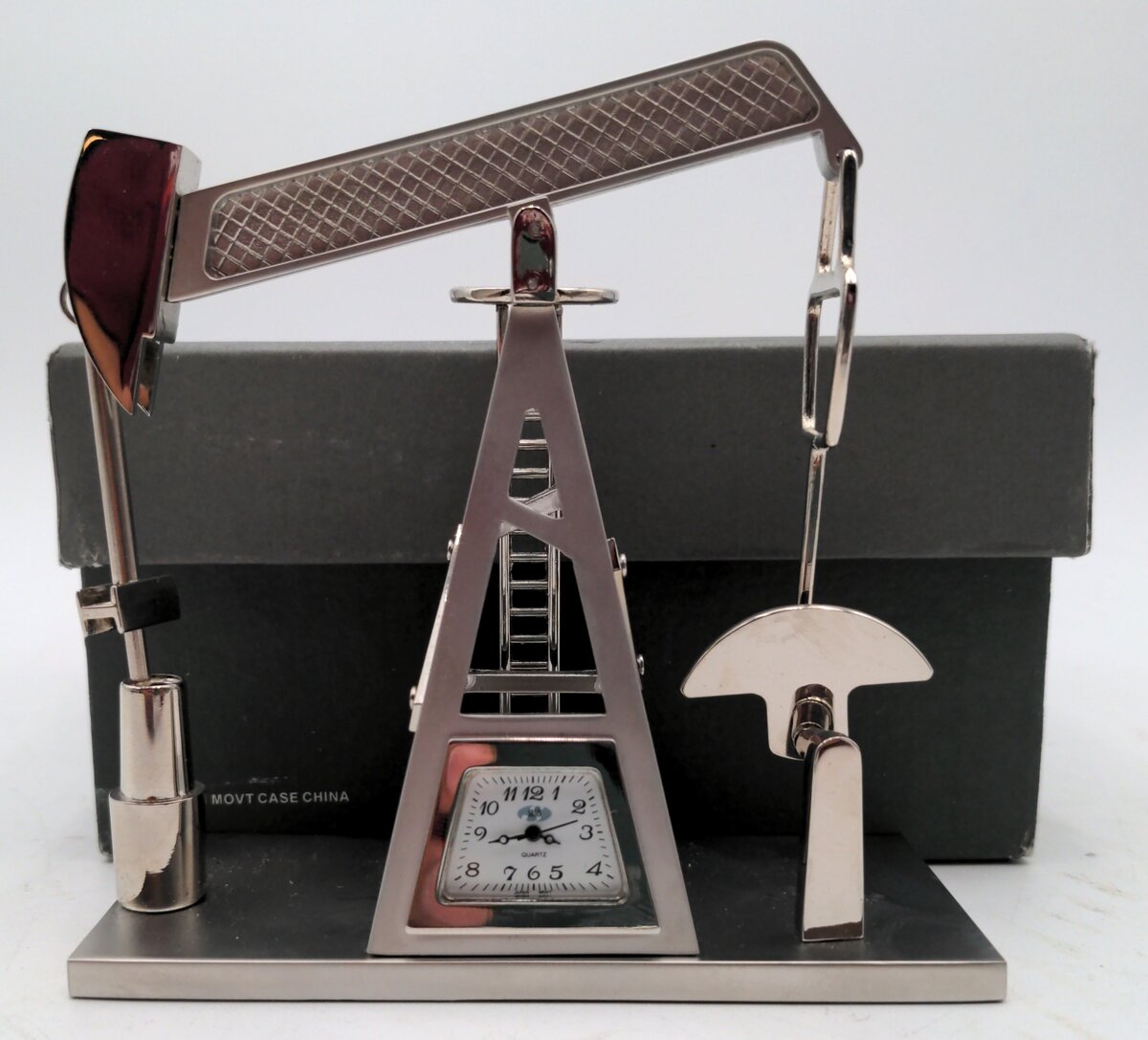 Sanis Enterprises CK275A Silver Pump Jack Clock NIB
