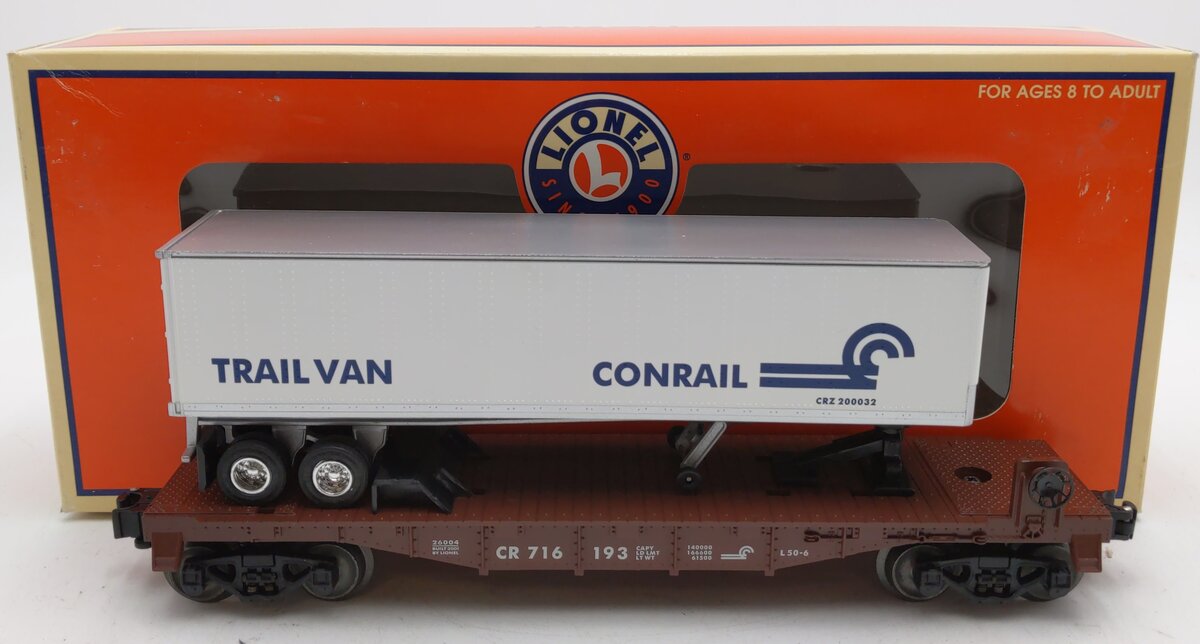Lionel 6-26004 O Gauge Conrail Flatcar w/ Single Conrail Trailer #716193 EX/Box