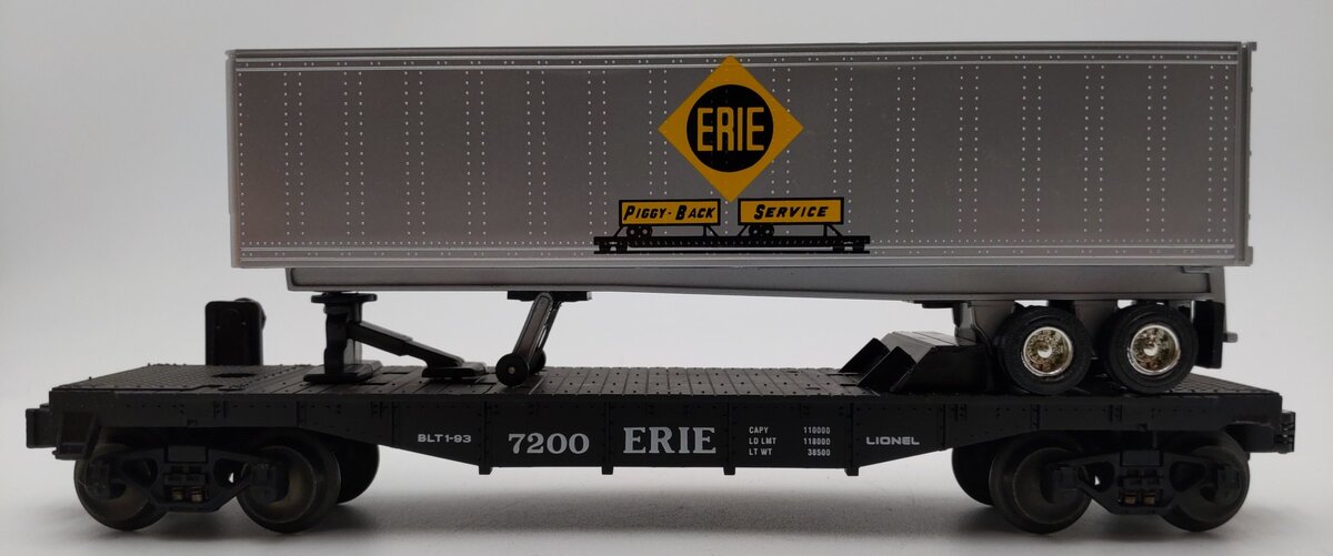 Lionel 6-19415 O Gauge Erie Flatcar #7200 w/ Trailer EX/Box