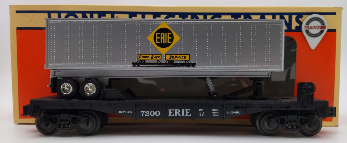 Lionel 6-19415 O Gauge Erie Flatcar #7200 w/ Trailer EX/Box