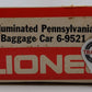 Lionel 6-9521 O Gauge Pennsylvania Illuminated Baggage Car #9521 EX/Box