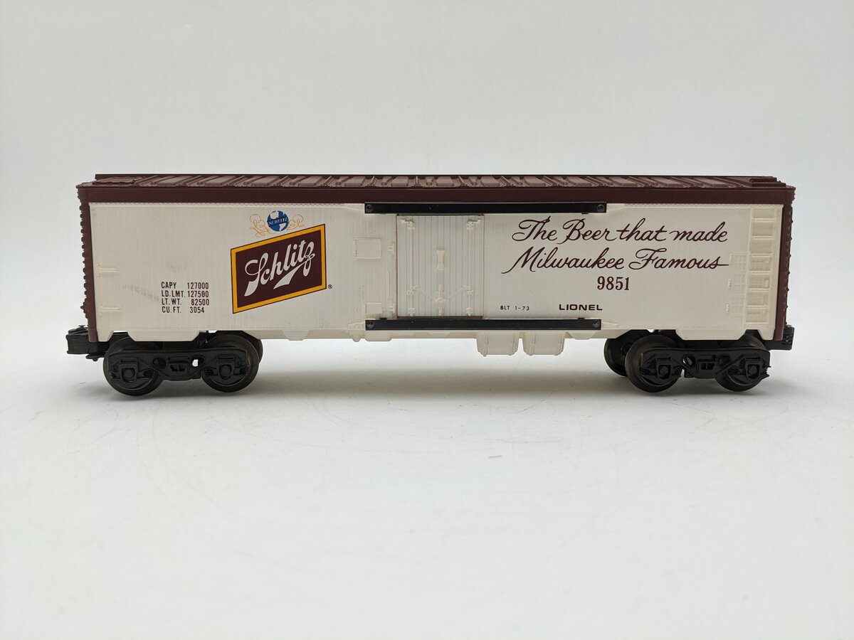 Lionel 6-9851 O Gauge Schlitz Billboard Reefer Car #9851 EX