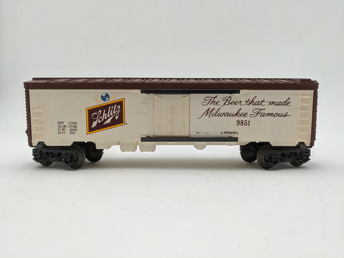 Lionel 6-9851 O Gauge Schlitz Billboard Reefer Car #9851 EX