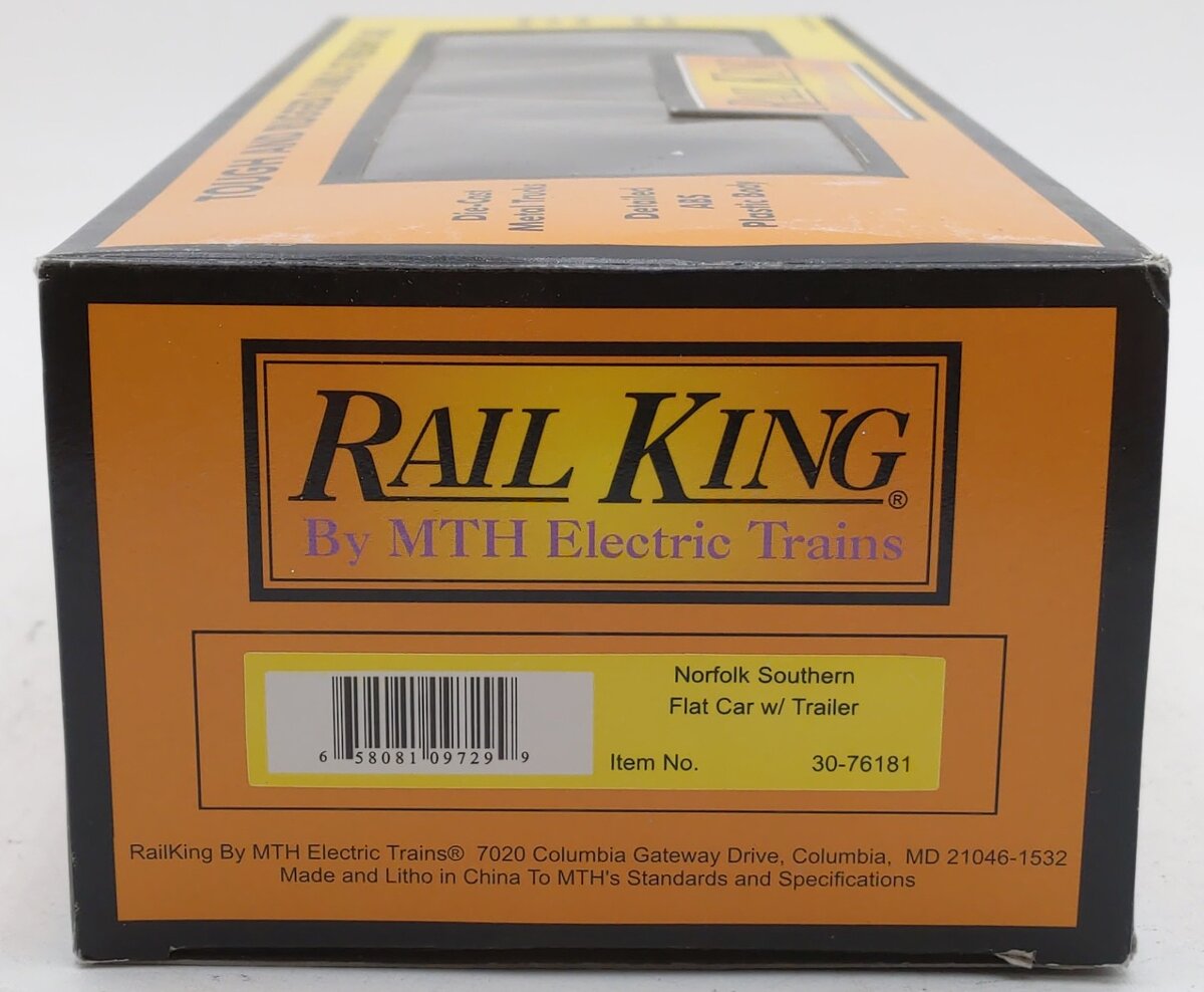 MTH 30-76181 O Gauge Norfolk Southern Flat Car w/ Trailer LN/Box