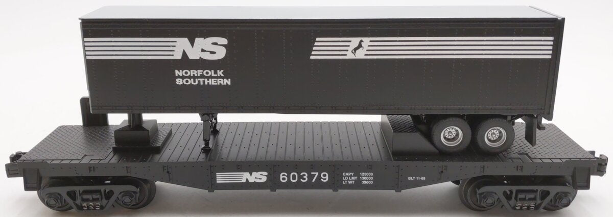 MTH 30-76181 O Gauge Norfolk Southern Flat Car w/ Trailer LN/Box