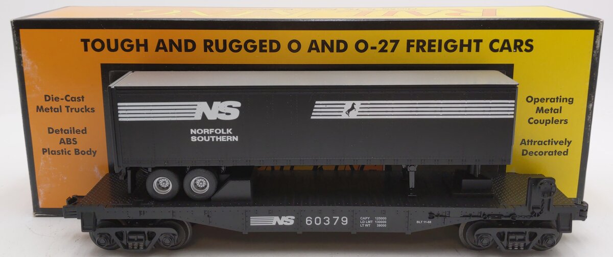 MTH 30-76181 O Gauge Norfolk Southern Flat Car w/ Trailer LN/Box