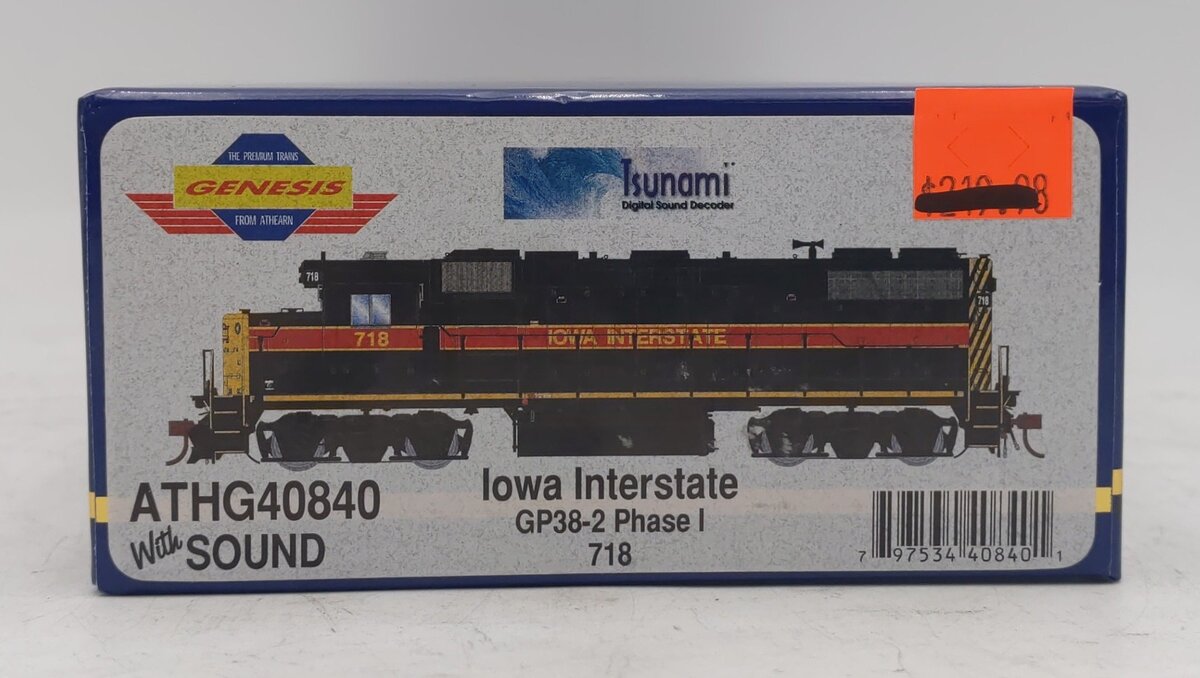 Athearn ATHG40840 HO Scale Iowa Interstate GP38-2 Diesel Locomotive #718 w/ DCC LN/Box